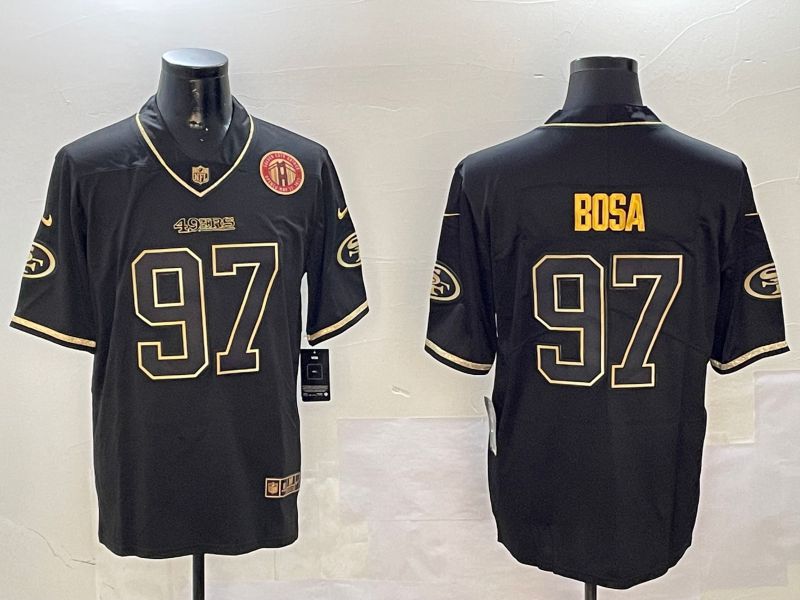Men San Francisco 49ers #97 Bosa Black Gold Throwback 2024 Nike Limited NFL Jersey style 5